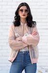 Buy Talking Threads Peach Silk Organza Embroidered Bomber Jacket at Aza Fashions Buy_Talking Threads_Peach Silk Organza Embroidered Bomber Jacket _at_Aza_Fashions