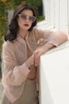 Talking Threads Peach Silk Organza Embroidered Bomber Jacket Online at Aza Fashions Talking Threads_Peach Silk Organza Embroidered Bomber Jacket _Online_at_Aza_Fashions