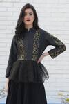 Buy Talking Threads Black Silk Dupion Embroidered Peplum Jacket Online at Aza Fashions Buy_Talking Threads_Black Silk Dupion Embroidered Peplum Jacket _Online_at_Aza_Fashions
