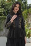 Buy Talking Threads Black Silk Dupion Embroidered Peplum Jacket at Aza Fashions Buy_Talking Threads_Black Silk Dupion Embroidered Peplum Jacket _at_Aza_Fashions