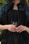 Talking Threads Black Silk Organza Embroidered Bomber Jacket at Aza Fashions Talking Threads_Black Silk Organza Embroidered Bomber Jacket _at_Aza_Fashions