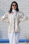 Buy_Talking Threads_White Silk Dupion Embroidered Jacket  _at_Aza_Fashions