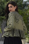 Shop_Talking Threads_Green Silk Dupion Embroidered Peplum Jacket  _at_Aza_Fashions