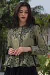 Buy_Talking Threads_Green Silk Dupion Embroidered Peplum Jacket  _at_Aza_Fashions