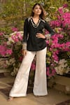 Buy_Tamaraa By Tahani_Black Milano Satin Sequins Collared Neck Ellen Embellished Shirt And Pant Set _at_Aza_Fashions