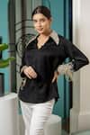 Shop_Tamaraa By Tahani_Black Milano Satin Sequins Collared Neck Ellen Embellished Shirt And Pant Set _Online_at_Aza_Fashions