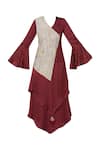 Shop_Aariyana Couture_Maroon Bamberg Silk V Neck Overlap Asymmetric Dress _Online_at_Aza_Fashions