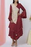 Buy_Aariyana Couture_Maroon Bamberg Silk V Neck Overlap Asymmetric Dress _at_Aza_Fashions