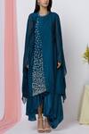 Ariyana Couture_Blue Tussar Round Neck Draped Tunic For Women_Online_at_Aza_Fashions