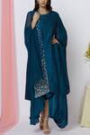 Buy_Ariyana Couture_Blue Tussar Round Neck Draped Tunic For Women_at_Aza_Fashions
