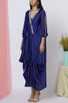 Buy_Aariyana Couture_Blue Modal Satin V Neck Draped Tunic _Online_at_Aza_Fashions