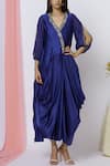 Buy_Aariyana Couture_Blue Modal Satin V Neck Draped Tunic _at_Aza_Fashions