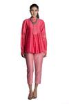 Buy_Krishna Mehta_Pink Tunic Chanderi And Pant Viscose Cotton Print & Short & Set _at_Aza_Fashions
