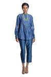 Buy_Krishna Mehta_Blue Tunic Chanderi And Pant Viscose Cotton Block Print, Mirror & Short & Set_at_Aza_Fashions