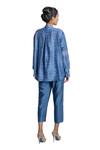 Shop_Krishna Mehta_Blue Tunic Chanderi And Pant Viscose Cotton Block Print, Mirror & Short & Set_at_Aza_Fashions