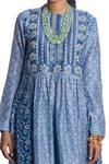 Shop_Krishna Mehta_Blue Kurta Chanderi And Pant Viscose Cotton Block Print & Thread Tunic & Set_Online_at_Aza_Fashions