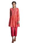 Buy_Krishna Mehta_Pink Kurta Chanderi And Pant Viscose Cotton Block Print & Thread Tunic & Set_at_Aza_Fashions