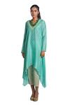 Buy Krishna Mehta Green Tunic Chanderi And Pant Viscose Cotton Print Asymmetric & Set at Aza Fashions Buy_Krishna Mehta_Green Tunic Chanderi And Pant Viscose Cotton Print Asymmetric & Set _at_Aza_Fashions