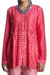 Krishna Mehta_Pink Tunic Chanderi And Pant Viscose Cotton Print & Short & Set _at_Aza_Fashions