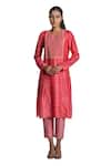 Buy_Krishna Mehta_Fuchsia Kurta Chanderi And Pant Viscose Cotton Print & & Set  _at_Aza_Fashions