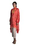 Krishna Mehta Red Kaftan Chanderi And Pant Viscose Cotton Tie Dye Spread Collar & Set Online at Aza Fashions Krishna Mehta_Red Kaftan Chanderi And Pant Viscose Cotton Tie Dye Spread Collar & Set_Online_at_Aza_Fashions