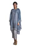 Buy_Krishna Mehta_Blue Kaftan Chanderi And Pant Viscose Cotton Print & Embroidery & Set _at_Aza_Fashions