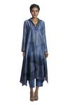 Buy_Krishna Mehta_Blue Tunic Chanderi And Pant Viscose Cotton Block Print & Thread Spread & Set_at_Aza_Fashions