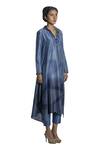 Krishna Mehta_Blue Tunic Chanderi And Pant Viscose Cotton Block Print & Thread Spread & Set_Online_at_Aza_Fashions