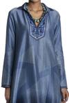 Buy_Krishna Mehta_Blue Tunic Chanderi And Pant Viscose Cotton Block Print & Thread Spread & Set_Online_at_Aza_Fashions