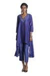 Buy_Krishna Mehta_Blue Tunic Chanderi And Pant Viscose Cotton Block Print & Thread V Neck & Set_at_Aza_Fashions