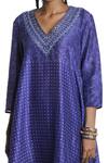 Buy_Krishna Mehta_Blue Tunic Chanderi And Pant Viscose Cotton Block Print & Thread V Neck & Set_Online_at_Aza_Fashions