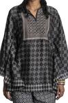 Buy_Krishna Mehta_Black Tunic Chanderi And Pant Viscose Cotton Print & Embroidery Short & Set_Online_at_Aza_Fashions