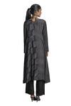Shop_Krishna Mehta_Black Kurta Chanderi And Palazzo Viscose Cotton Block Print & Flared & Pant Set_at_Aza_Fashions