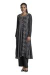 Krishna Mehta_Black Kurta Chanderi And Palazzo Viscose Cotton Block Print & Flared & Pant Set_Online_at_Aza_Fashions