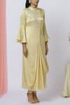 Buy_Aariyana Couture_Yellow High Round Neck Embroidered Draped Kurta _Online_at_Aza_Fashions