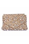 Shop_The Purple Sack_Beige Sequins, Beads, Pearls Embroidered Flap Clutch _at_Aza_Fashions
