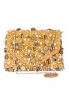 Buy_The Purple Sack_Gold Sequins, Beads, Embroidery Flap Clutch With Sling _at_Aza_Fashions