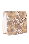 The Purple Sack_Beige Embroidery Floral Flap Clutch With Sling _Online_at_Aza_Fashions