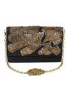 Buy_The Purple Sack_Black Embroidery Flap Clutch With Sling _at_Aza_Fashions