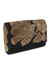 The Purple Sack_Black Embroidery Flap Clutch With Sling _Online_at_Aza_Fashions