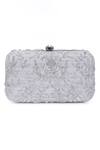 Shop_The Purple Sack_Silver Embroidery Symmetric Clutch With Sling _at_Aza_Fashions