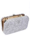 The Purple Sack_Silver Embroidery Symmetric Clutch With Sling _at_Aza_Fashions