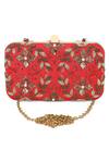 Buy_The Purple Sack_Red Embroidery, Sequins, Pearls Raw Silk Clutch With Sling _at_Aza_Fashions