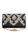 Buy_The Purple Sack_Black Zari Embroidered Flap Clutch With Sling _at_Aza_Fashions