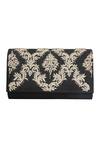 Shop_The Purple Sack_Black Zari Embroidered Flap Clutch With Sling _at_Aza_Fashions