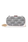 Buy_The Purple Sack_Grey Embroidery, Beads Clutch With Sling _at_Aza_Fashions