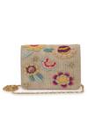 Buy_The Purple Sack_Beige Embroidery Beaded Flap Clutch With Sling _at_Aza_Fashions