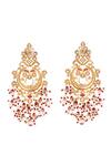 Tizora_Gold Plated Fabric Flowers, Pearls Polki Bead Drop Chandbalis _Online_at_Aza_Fashions