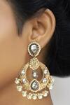 Shop_Tizora_Gold Plated Pearls, Gota Patti Kundan Bead Drop Danglers _at_Aza_Fashions
