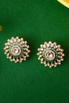 Tizora_Gold Plated Kundan Meenakari Stud Earrings _Online_at_Aza_Fashions